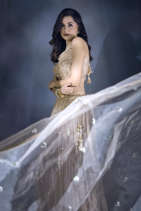 Buy Aariyana Couture Beige Georgette, Silk, Net Sequins, Embroidery And Thread Work Lehenga Set Online at Aza Fashions Buy_Aariyana Couture_Beige Georgette, Silk, Net Sequins, Embroidery And Thread Work Lehenga Set _Online_at_Aza_Fashions