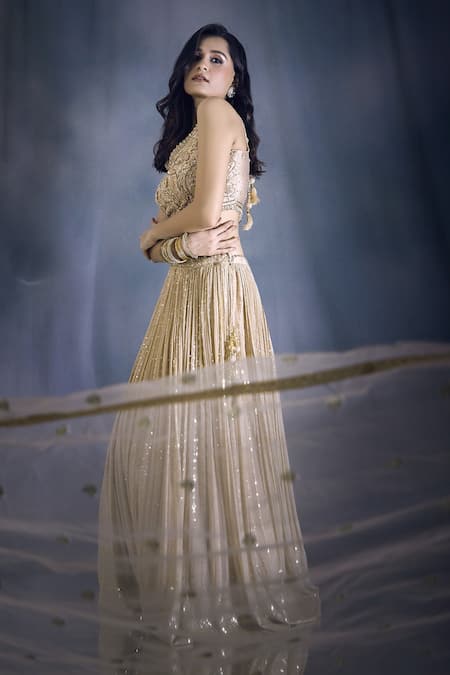 Shop Aariyana Couture Beige Georgette, Silk, Net Sequins, Embroidery And Thread Work Lehenga Set Online at Aza Fashions Shop_Aariyana Couture_Beige Georgette, Silk, Net Sequins, Embroidery And Thread Work Lehenga Set _Online_at_Aza_Fashions