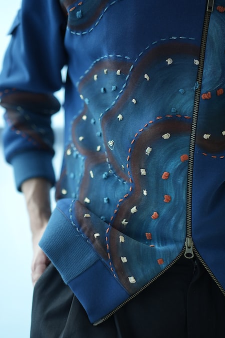 Buy Jatin Malik Blue Zari Embroidered Fiesta Bomber Jacket Online at Aza Fashions Buy_Jatin Malik_Blue Zari Embroidered Fiesta Bomber Jacket _Online_at_Aza_Fashions