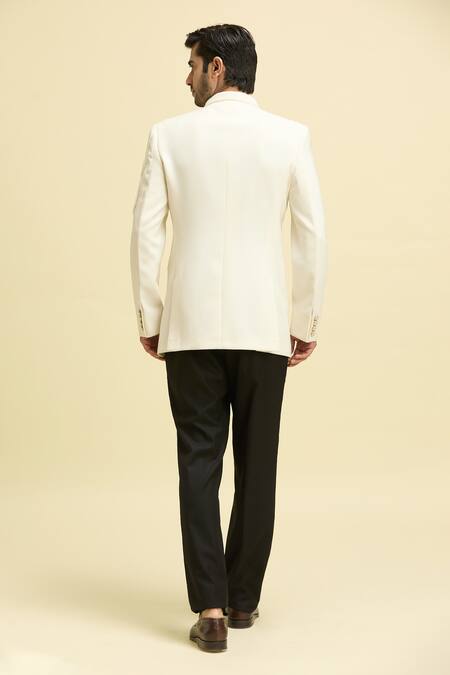 Shop Arihant Rai Sinha Ivory Lycra, Polyester, Taffeta Pearls Wave Embroidered Bandhgala With Pant at Aza Fashions Shop_Arihant Rai Sinha_Ivory Lycra, Polyester, Taffeta Pearls Wave Embroidered Bandhgala With Pant_at_Aza_Fashions