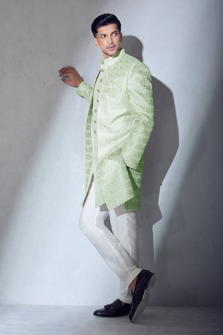 Buy Aariyana Couture Green Silk Embroidery Sherwani Jacket Kurta Set Online at Aza Fashions Buy_Aariyana Couture_Green Silk Embroidery Sherwani Jacket Kurta Set_Online_at_Aza_Fashions