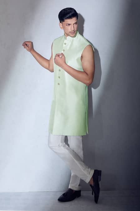 Buy Aariyana Couture Green Silk Embroidery Sherwani Jacket Kurta Set Buy_Aariyana Couture_Green Silk Embroidery Sherwani Jacket Kurta Set