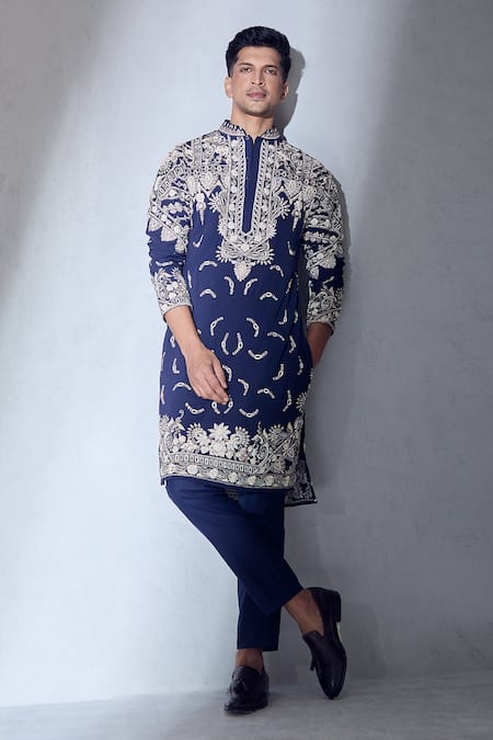 Alaya Advani Blue Kurta Japanese Crepe Lycra Polyester Mix Embroidered Work And Pant Set 