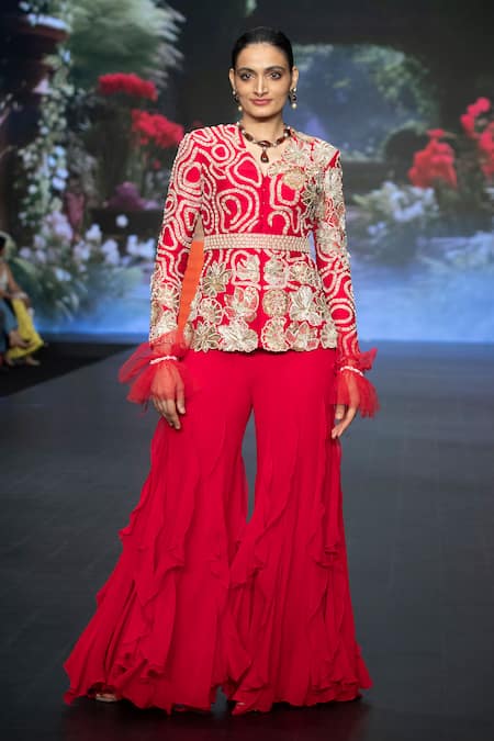 Anu Pellakuru Floral Zardozi Embroidered Jacket Palazzo Set 