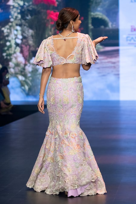 Anu Pellakuru Floral Resham Embroidered Mermaid Bridal Lehenga With Crop Top 