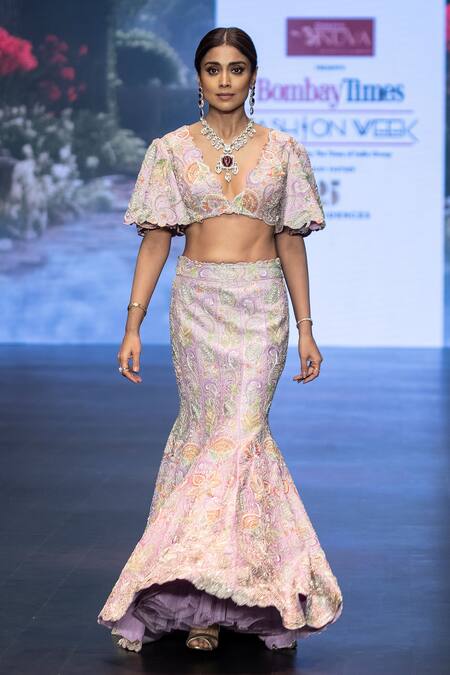 Anu Pellakuru Purple Silk Floral Resham Embroidered Mermaid Bridal Lehenga With Crop Top Online at Aza Fashions Anu Pellakuru_Purple Silk Floral Resham Embroidered Mermaid Bridal Lehenga With Crop Top _Online_at_Aza_Fashions