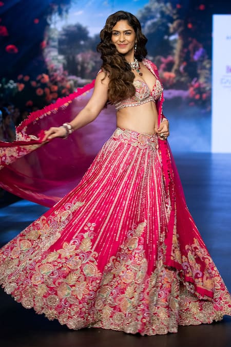Buy_Anu Pellakuru_Pink Silk, Organza Pearls, Sequins, Floral Resham Embroidered Bridal Lehenga Set _Online_at_Aza_Fashions