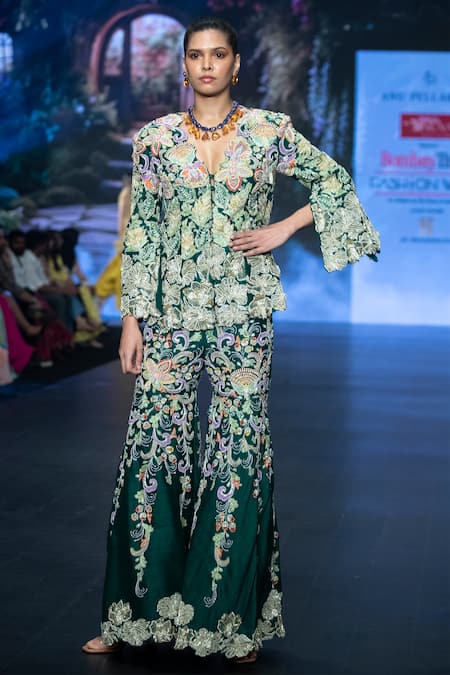 Anu Pellakuru Resham Foliage Embroidered Jacket With Sharara 