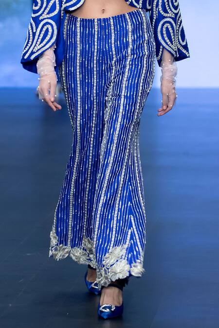 Buy Anu Pellakuru Blue , Organza Pearls, Sequins, Beads, Wavy Jacket Flared Pant Set Online at Aza Fashions Buy_Anu Pellakuru_Blue , Organza Pearls, Sequins, Beads, Wavy Jacket Flared Pant Set _Online_at_Aza_Fashions