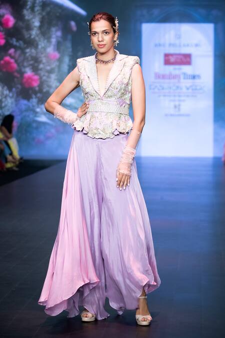 Buy Anu Pellakuru Purple Silk Pearls, Sequins, Beads, Zardozi Embroidered Jacket Draped Pant Set Online at Aza Fashions Buy_Anu Pellakuru_Purple Silk Pearls, Sequins, Beads, Zardozi Embroidered Jacket Draped Pant Set _Online_at_Aza_Fashions