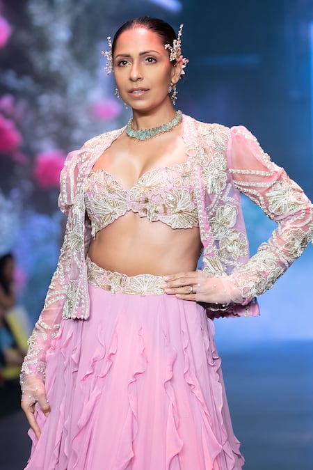 Buy Anu Pellakuru Purple Silk, Organza, Georgette Ruffle Lehenga Zardozi Embroidered Jacket Set Online at Aza Fashions Buy_Anu Pellakuru_Purple Silk, Organza, Georgette Ruffle Lehenga Zardozi Embroidered Jacket Set _Online_at_Aza_Fashions