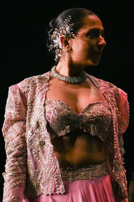 Shop_Anu Pellakuru_Purple Silk, Organza, Georgette Ruffle Lehenga Zardozi Embroidered Jacket Set _Online_at_Aza_Fashions