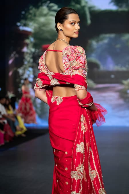 Anu Pellakuru Resham Floral Embroidered Saree With Embellished Blouse 