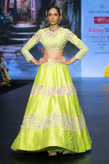 Anu Pellakuru Resham Floral Embroidered Lehenga With Crop Top 