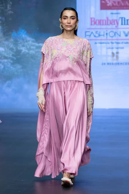 Anu Pellakuru Resham Embroidered Kaftan With Draped Pant 