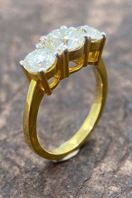 Shop_Fiona Diamonds_Yellow Imitation Diamonds 18kt Gold Lab Studded Ring_at_Aza_Fashions