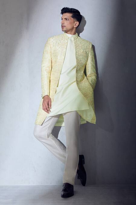Aariyana Couture Cream Polyester Embroidery Sherwani Jacket Kurta Set at Aza Fashions Aariyana Couture_Cream Polyester Embroidery Sherwani Jacket Kurta Set_at_Aza_Fashions