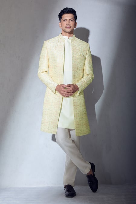 Alaya Advani Cream Jacket And Pant Poly Satin Embroidered Thread Sherwani Kurta Set 