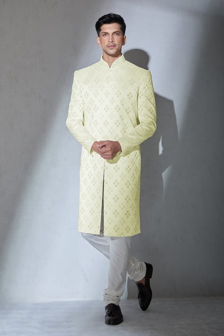 Alaya Advani Geometric Leaf Embroidered Sherwani & Churidar Set 