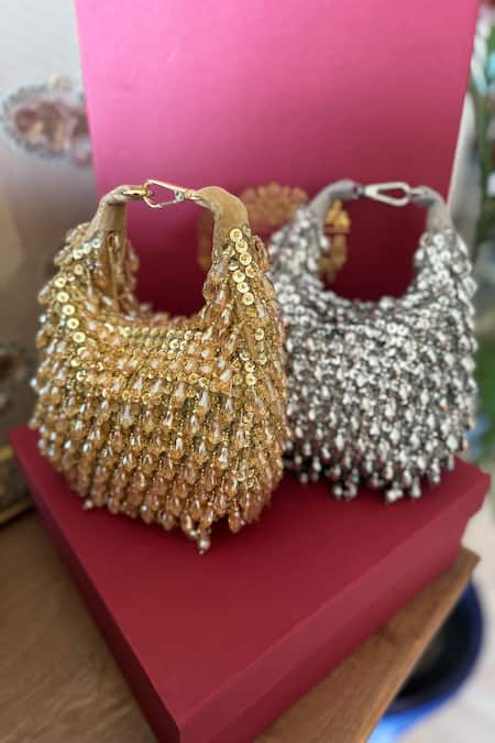 Bhavna Kumar_Gold Crystal Crescent Bag _Online_at_Aza_Fashions