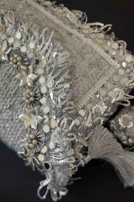 Bhavna Kumar_Silver Sequin Sheesh Bloom Embellished Clutch _Online_at_Aza_Fashions