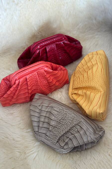 Bhavna Kumar_Wine Animal Skin Textured Puffed Clutch_Online_at_Aza_Fashions