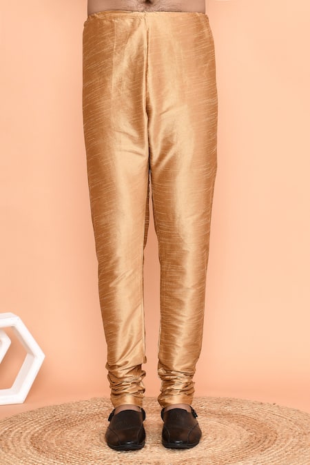 Arihant Rai Sinha_Brown Denim, Silk Mirrors Placed Kurta With Churidar_Online_at_Aza_Fashions