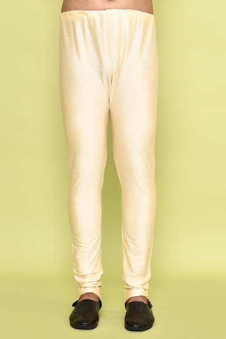 Arihant Rai Sinha_Beige Silk, Denim Floral Print Placket Kurta With Churidar _Online_at_Aza_Fashions