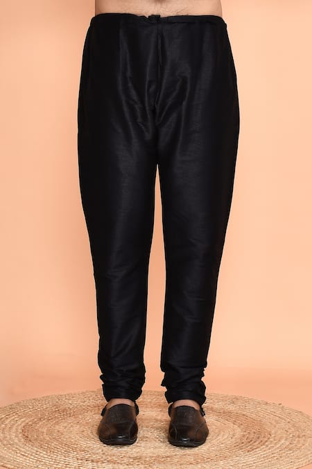 Arihant Rai Sinha_Black Silk Tape Embellished Kurta With Churidar _Online_at_Aza_Fashions