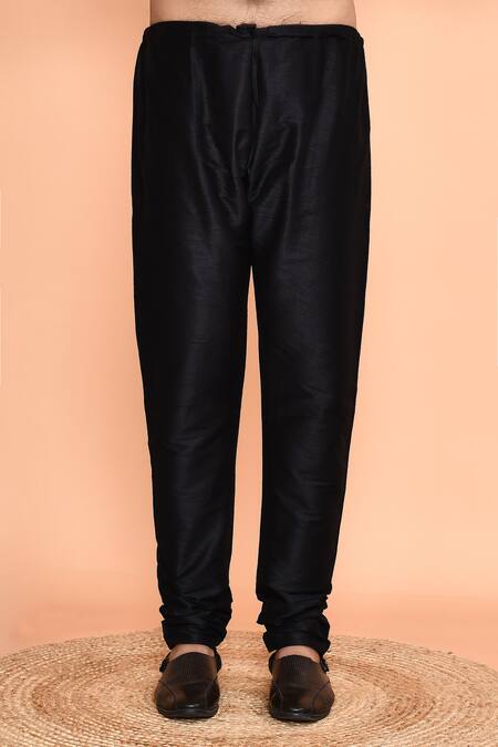 Arihant Rai Sinha_Black Silk Mirrors Scallop Kurta With Churidar _Online_at_Aza_Fashions