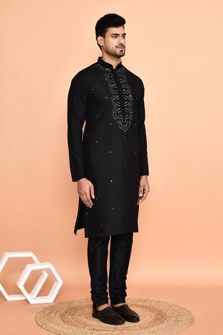 Arihant Rai Sinha_Black Silk Mirrors Scallop Kurta With Churidar _at_Aza_Fashions