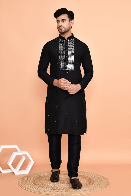 Arihant Rai Sinha Black Silk Mirrors Cluster Kurta With Churidar 