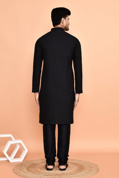 Shop_Arihant Rai Sinha_Black Silk Mirrors Cluster Kurta With Churidar _at_Aza_Fashions