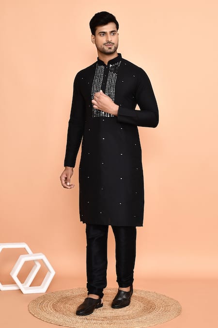 Buy_Arihant Rai Sinha_Black Silk Mirrors Cluster Kurta With Churidar 