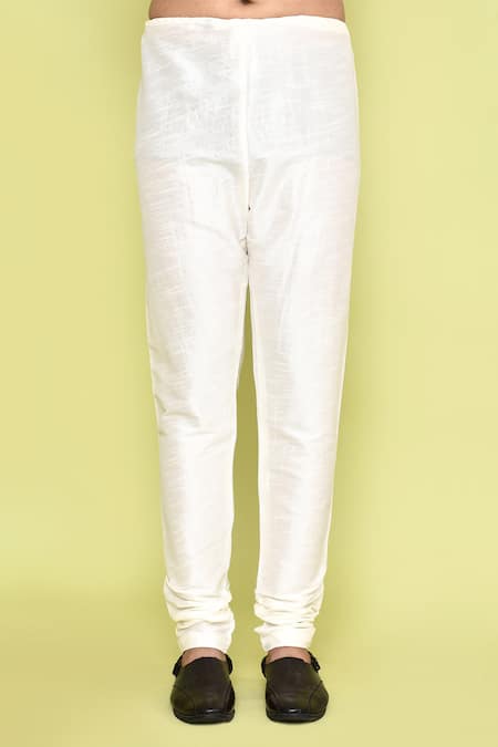 Arihant Rai Sinha_Grey Silk, Denim Embroidery Crest Bloom Placket Kurta With Churidar _Online_at_Aza_Fashions