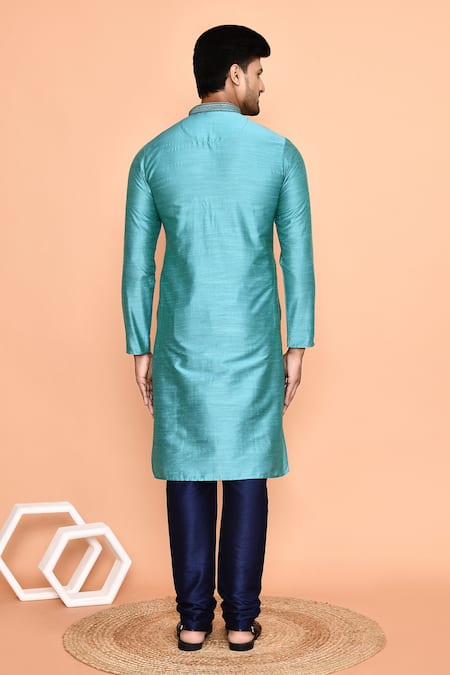 Shop_Arihant Rai Sinha_Blue Silk Embroidery Garden Bloom Kurta With Churidar _at_Aza_Fashions