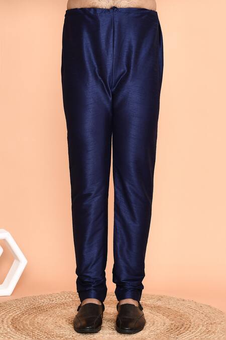 Arihant Rai Sinha_Blue Silk Embroidery Garden Bloom Kurta With Churidar _Online_at_Aza_Fashions