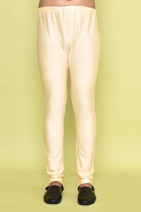 Arihant Rai Sinha_Yellow Silk, Denim Embroidery Diamond Vine Kurta With Churidar _Online_at_Aza_Fashions