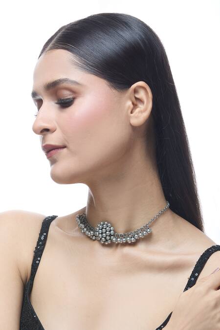 Just Shradhas Silver Plated Ghungroo Embellished Necklace at Aza Fashions Just Shradhas_Silver Plated Ghungroo Embellished Necklace _at_Aza_Fashions
