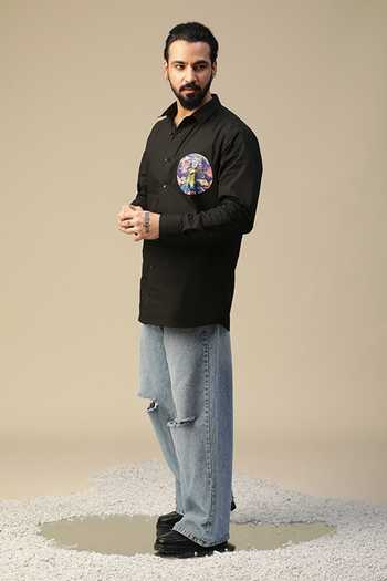 Shop_Kudrat Couture_Black Cotton Ufo Abduction Pattern Shirt_Online_at_Aza_Fashions