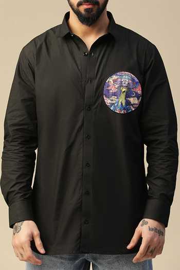 Kudrat Couture_Black Cotton Ufo Abduction Pattern Shirt_at_Aza_Fashions