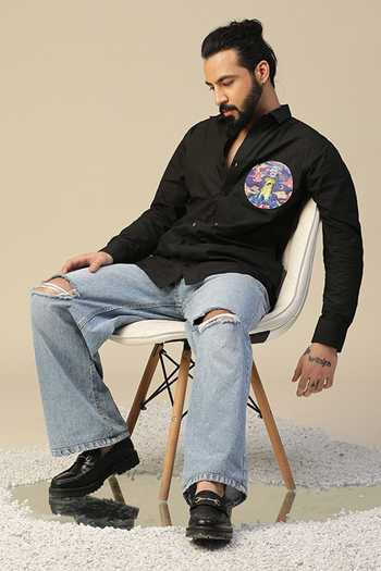 Buy_Kudrat Couture_Black Cotton Ufo Abduction Pattern Shirt