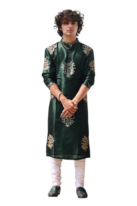 Buy Kudrat Couture Green Silk Floral Rama Pattern Straight Kurta Online at Aza Fashions Buy_Kudrat Couture_Green Silk Floral Rama Pattern Straight Kurta_Online_at_Aza_Fashions
