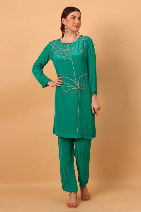 Buy_Sayisha_Blue Crepe Embroidered Round Abstract Kurta And Pant Set _Online_at_Aza_Fashions