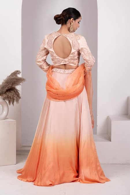 House Of Mithi Kalra Paisley Embroidered Ombre Lehenga Set 