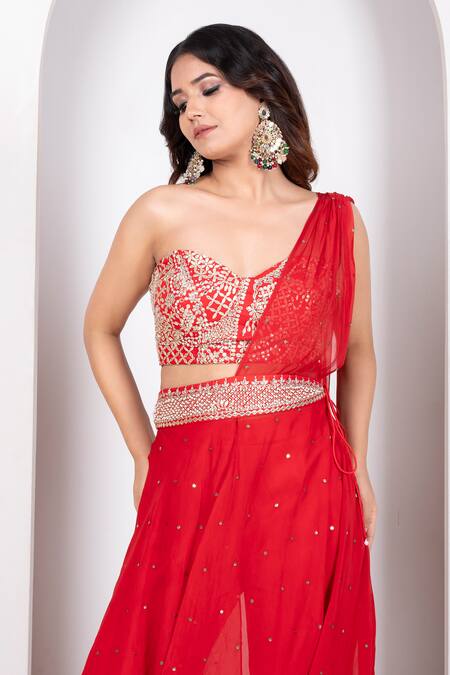 Buy House Of Mithi Kalra Red Organza Crystals, Gota Patti, Beads Work Gharara Pant And Blouse Set Online at Aza Fashions Buy_House Of Mithi Kalra_Red Organza Crystals, Gota Patti, Beads Work Gharara Pant And Blouse Set _Online_at_Aza_Fashions