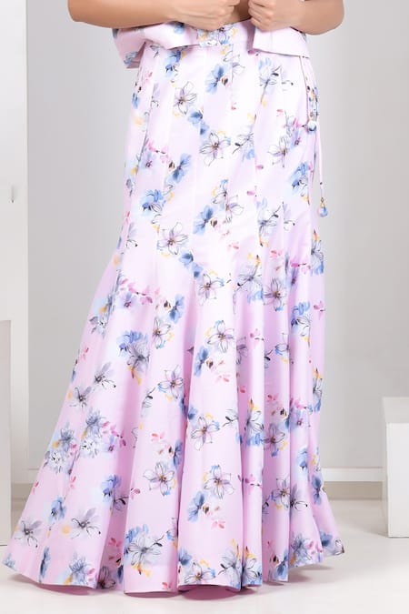 Buy House Of Mithi Kalra Pink Silk Beads, Embroidery Round Neck, Floral Print Jacket With Skirt Set Online at Aza Fashions Buy_House Of Mithi Kalra_Pink Silk Beads, Embroidery Round Neck, Floral Print Jacket With Skirt Set _Online_at_Aza_Fashions