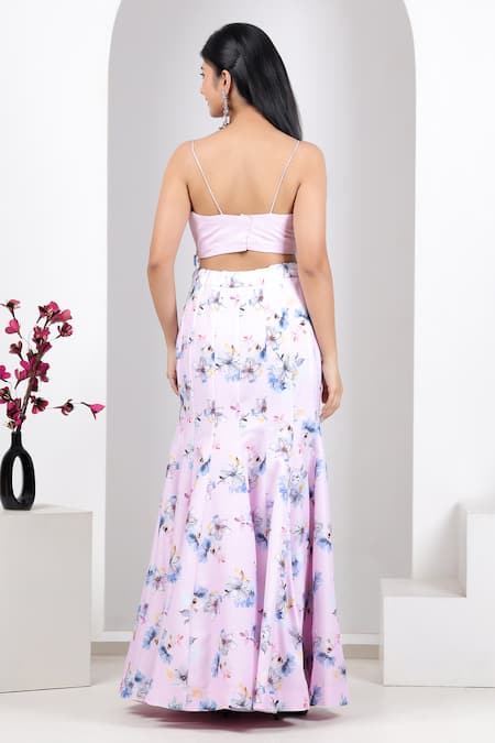 House Of Mithi Kalra Floral Print Jacket With Skirt Set 