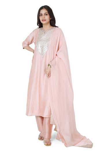 Komal Shah Chanderi Embellished Placket Anarkali Pant Set 