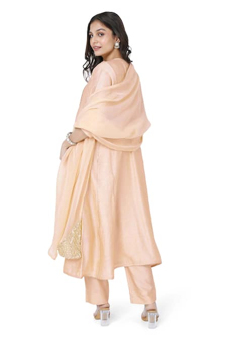 Komal Shah Chanderi Sequin Embellished Anarkali Pant Set 